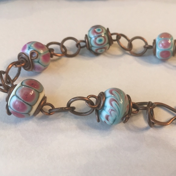 Handcrafted Copper n Lampwork Glass Link Bracelet. - Picture 6 of 8